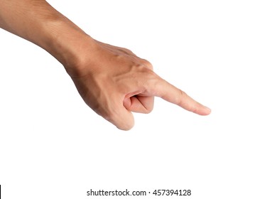 Boss's hand is pointing finger to command in a strain situation.  Point hand isolated on white background.