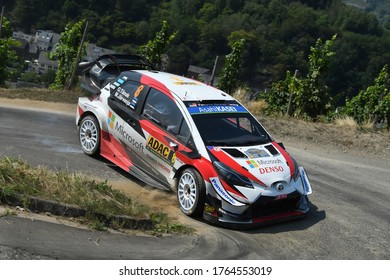 Bostalsee, Germany - 08.23.2019: WRC ADAC Rallye Deutschland . Ott Tänak / Martin Järveoja - Toyota Yaris WRC - Toyota Gazoo Racing WRT