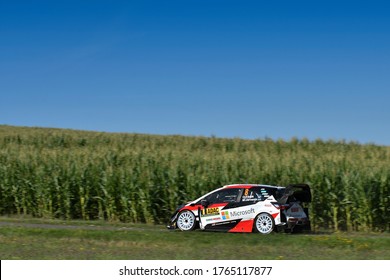 Bostalsee, Germany - 08.23.2019: WRC ADAC Rallye Deutschland . Ott Tänak / Martin Järveoja - Toyota Yaris WRC - Toyota Gazoo Racing WRT