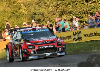 Bostalsee, Germany - 08.23.2019: WRC ADAC Rallye Deutschland . Sébastien Ogier / Julien Ingrassia - Citroën C3 WRC - Citroën Total WRT