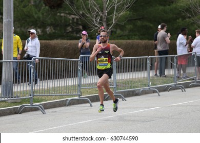 BOSTON - APRIL 17 : Mike Morgan Of Rochester Hills Michigan Races In The Boston Marathon On April 17, 2017 [public Race]