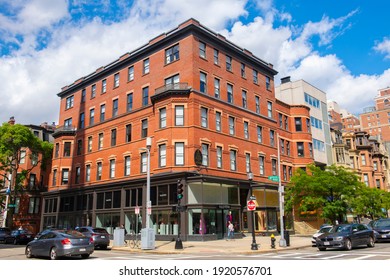BOSTON - AUG. 28, 2020: Historic Valentino store on 47 Newbury Street at Berkeley Street in Back Bay, Boston, Massachusetts MA, USA. 