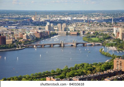 Boston Back Bay Aerial view, Charles River and Longfellow Bridge, Boston, Massachusetts, USA