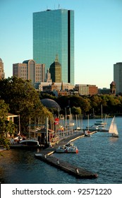 Boston back bay with sailing boat and urban building, Boston, Massachusetts