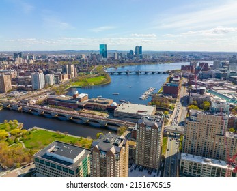 Boston Charles River and Back Bay skyline including John Hancock Tower, Prudential Center and One Dalton Street building, Boston, Massachusetts MA, USA. 