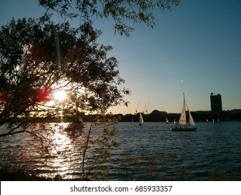 Boston Charles River And Sunset