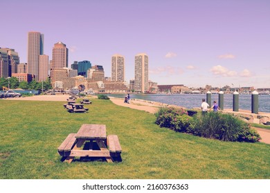 Boston city skyline, USA. Vintage retro style photo.