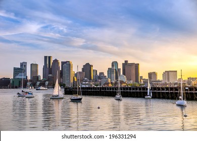 Boston city skyline view from East Boston 
