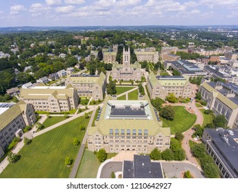 Boston College Gasson Hall Aerial View, Newton, Massachusetts, USA.