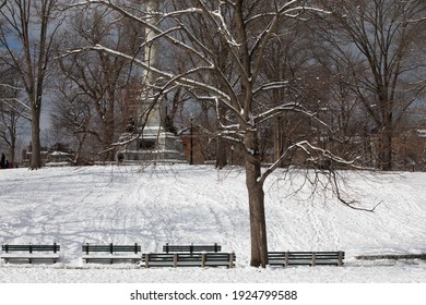 Boston Common Park After A Snowstorm.