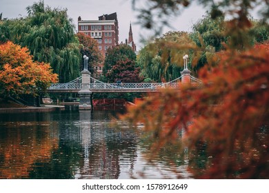 Boston Common Park Bridge In Fall