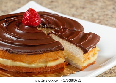 Boston Cream Pie Cake On Plate