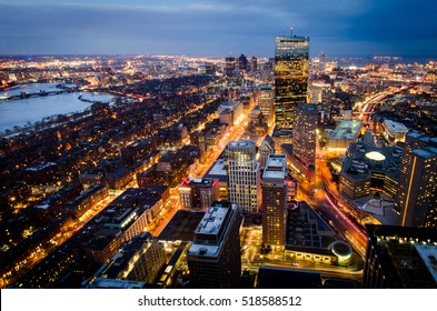 Boston Downtown At Night.