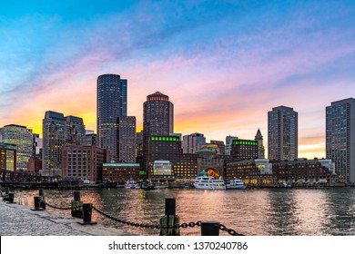 Boston Downtown Skylines Building Cityscape Sunset Stock Photo ...