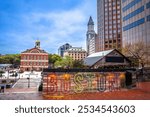 Boston Faneuil Hall square and cityscape view, Massachusetts state of USA