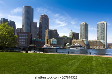 The Boston Harbor In Boston, Massachusetts, USA On A Sunny Summer Day.