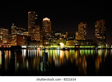 Boston harbor at night