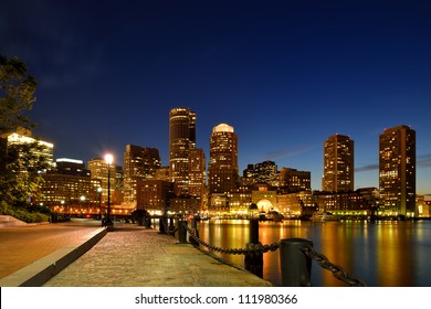 Boston Harbor Walk and Financial District at Twilight