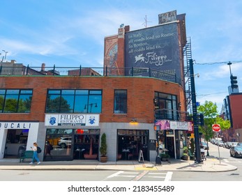 BOSTON - JUN. 5, 2022: Filippo Ristorante restaurant at 283 Causeway Street at Endicott Street in North End historic district, Boston, Massachusetts MA, USA. 