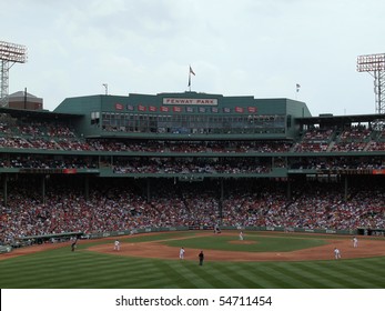 BOSTON - JUNE 3: Red Sox Vs Athletics: Red Sox Pitcher Tim Wakefield Throws A Pitch To An Oakland Athletic.  Taken From The Bleachers June 3, 2010 Fenway Park Boston, Massachusetts.