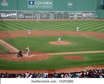 BOSTON - JUNE 3:Red Sox Vs Athletics: Red Sox Pitcher Tim Wakefield Throws A Knuckle-ball Pitch To An Oakland Athletic. Taken June 3, 2010 Fenway Park Boston, Massachusetts.