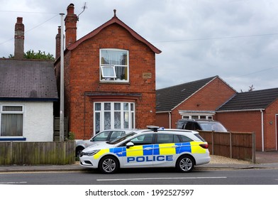 Boston Lincolnshire UK.  June 11 2021: Police Car Outside A House On Wyberton West Rd. After A Bomb Scare