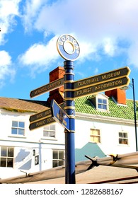 Boston, Lincolnshire, UK. September 19, 2012. A direction signpost in the market square at Boston in Lincolnshire, UK.