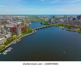 Boston Longfellow Bridge on Charles River aerial view that connects Cambridge (left) and Boston (right) financial district, Massachusetts MA, USA. - Shutterstock ID 2180959845