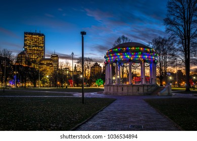 Boston, MA - 12/21/2017: Boston Common Is Adorned With Christmas Lights For The Holidays