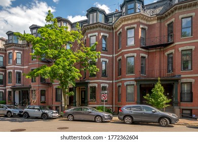 Boston, MA - 6420: A Row Of South End Brownstones Seen On A Beautiful Summer Day.