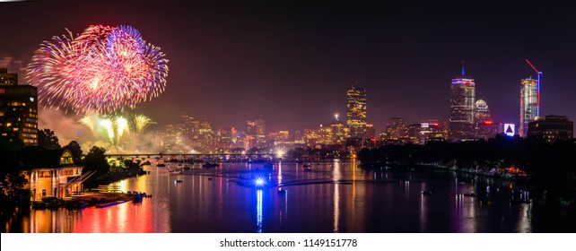 Boston, MA - 7/4/18: A vibrant display of color on the Charles River esplanade to celebrate America's independence.