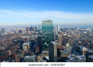 Boston, MA - December 22 2019: Cityscape view of Boston from the Prudential Skywalk Observatory