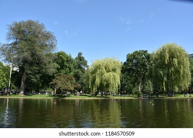 BOSTON, MA - JUN 16: Public Garden In Boston, Massachusetts, As Seen On Jun 16, 2018.  It Is A Part Of The Emerald Necklace System Of Parks And Was The First Public Botanical Garden In America.