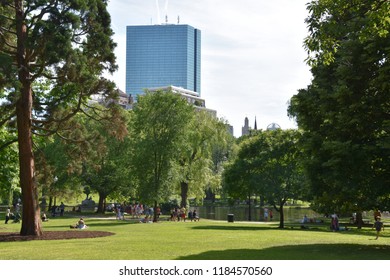 BOSTON, MA - JUN 16: Public Garden In Boston, Massachusetts, As Seen On Jun 16, 2018.  It Is A Part Of The Emerald Necklace System Of Parks And Was The First Public Botanical Garden In America.