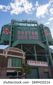 Boston, MA, USA, 2020-09-05: Looking Up At Fenway Park Sign