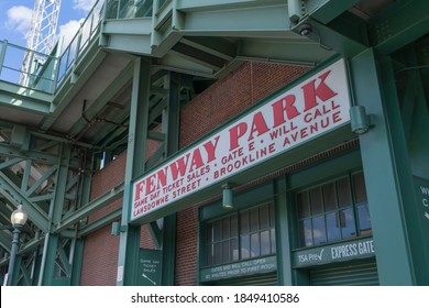 Boston, MA, USA, 2020-09-05: Looking Up At Fenway Park Gate