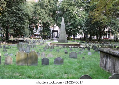 Boston, MA, USA, 9.13.21 - The famous Granary Burying Ground. Here you'll find the Franklin family, Sam Adams, John Hancock, Paul Revere, and the infant's tomb.