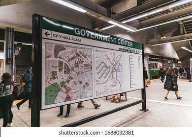 Boston MA USA - Circa Jan 2020 - MBTA Government Center Train Station, Green Line