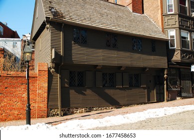 Boston, MA, USA February 5  The original wood framed Paul Revere House, once the American patriot's home and studio, is now a museum in Boston’s North End