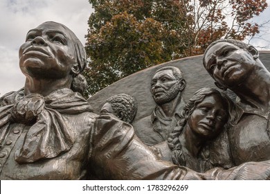 BOSTON, MA, USA - JULY 8, 2020: Close-up of Harriet Tubman Statue in Boston's South End neighborhood. Tubman, an African-American abolitionist will appear on the new $20 bill. 