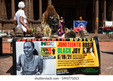 Boston MA USA - June 19 2021: Poster Of Juneteenth Celebration At Copley Square. African American Freedom Day, Commemorating The Ending Of Slavery In The United States