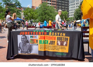 Boston MA USA - June 19 2021: Poster Of Juneteenth Celebration At Copley Square. African American Freedom Day, Commemorating The Ending Of Slavery In The United States