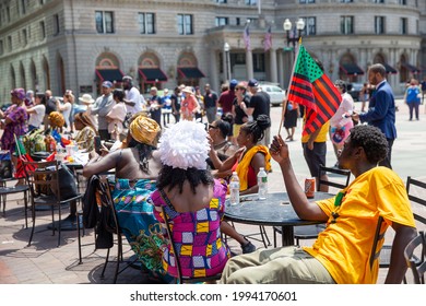 Boston MA USA - June 19 2021: Juneteenth Celebration At Copley Square. African American Freedom Day, Commemorating The Ending Of Slavery In The United States