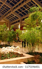 Boston, MA, USA March 14 Flowers And Small Trees Are Planted Inside The Copley Place Mall In Boston