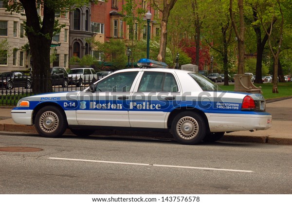 Boston, MA, USA May 14 A Boston Police\
Car is parked In the upscale Back Bay\
neighborhood.