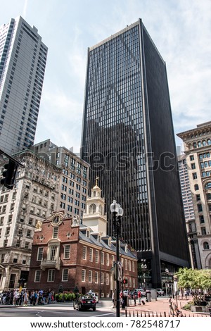Boston, MA, USA Old State House downtown financial district Oldest surviving public building Boston Massacre