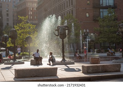 Boston, Massachusetts - August 5, 2016 : Street scene with people in Boston, Massachusetts, USA