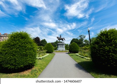 Boston, Massachusetts - July 12, 2019 : George Washington Equestrian Statue at Public Garden in Boston, Massachusetts.