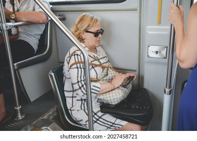 Boston, Massachusetts - July 15, 2019 : Passenger In Green Line Subway In Boston, USA.