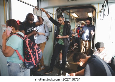 Boston, Massachusetts - July 15, 2019 : Passenger In Green Line Subway In Boston, USA.